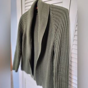 🍀 Talbots Size Small Petite Green Cable Knit Open Front Cardigan Sweater 🍀